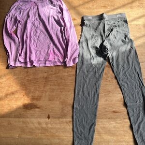 Kids' REI Merino Wool Base Layer Set Pink & Gray Top + Bottom size 8 / small